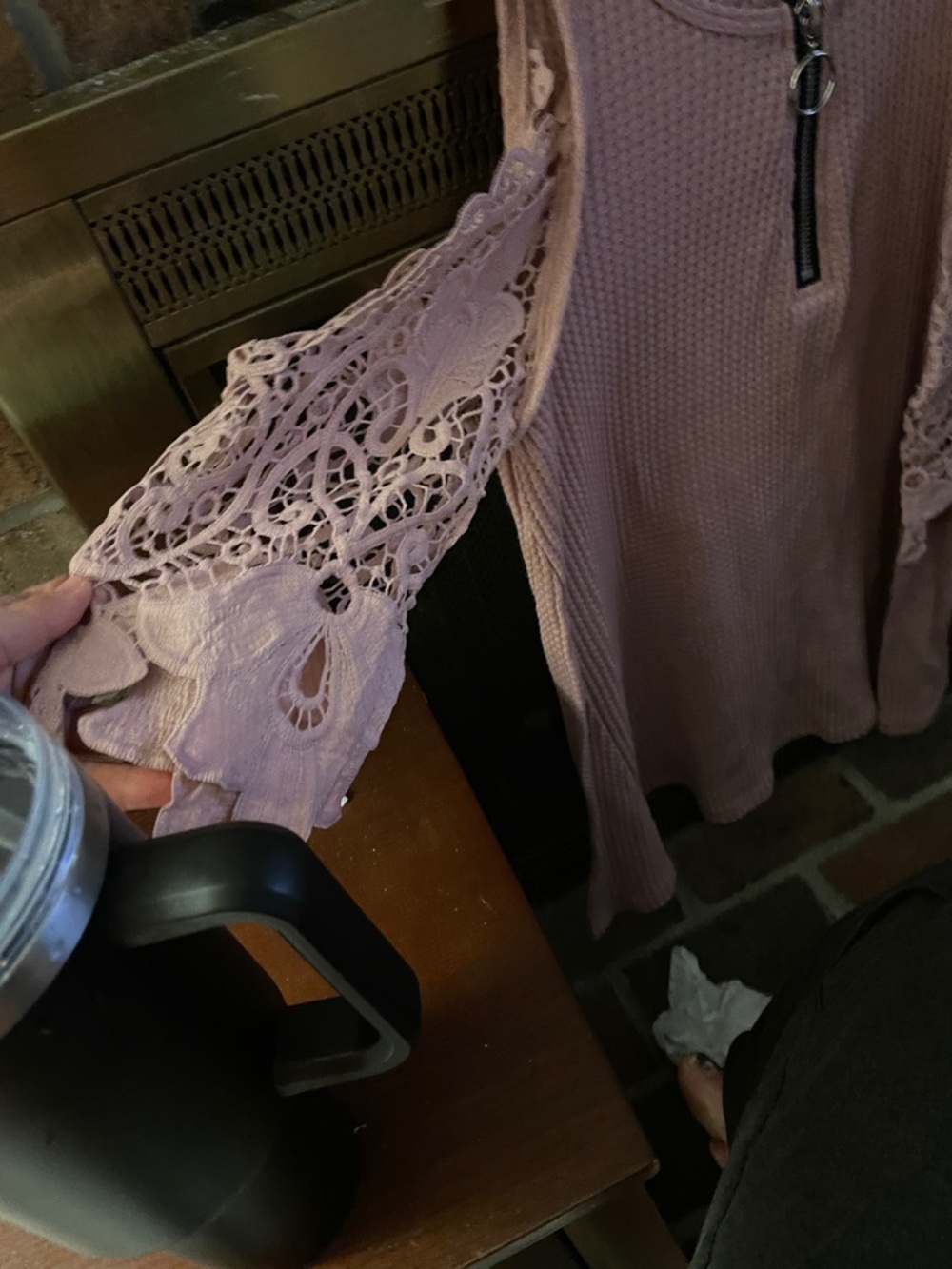 Sheilay Pink Lace-Trim Tank with Front Zip Accent - Picture 3 of 6